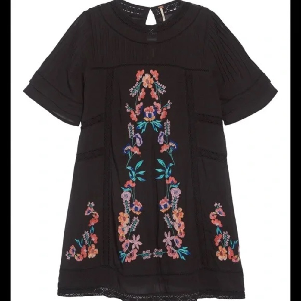 Free People Perfectly Victorian Black Embroidered Dress Short Sleeve - Picture 3 of 14
